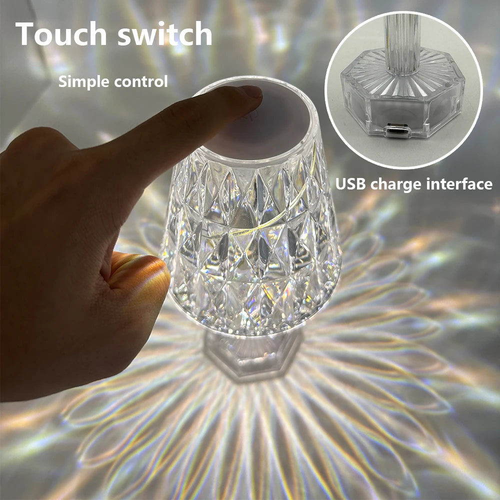 Lampe de chevet à projection en cristal diamants