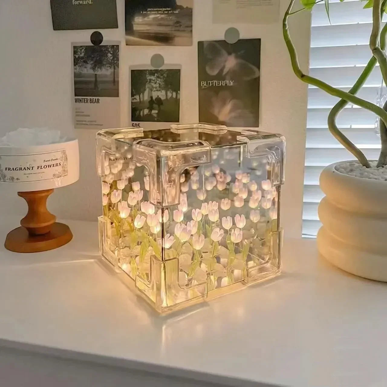 Nouvelle lampe de nuit tridimensionnelle créative en forme de tulipe